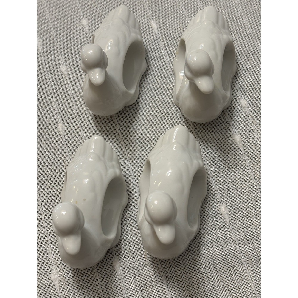 Vintage Porcelain Glossy White Duck Napkin Rings Made In Japan Set Of 4 NIB